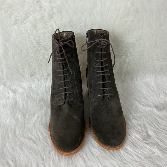 Coclico Brown Suede Lace Up Block Heel Side Zip Bani Boots EU 41 US 10 - Picture 2 of 10